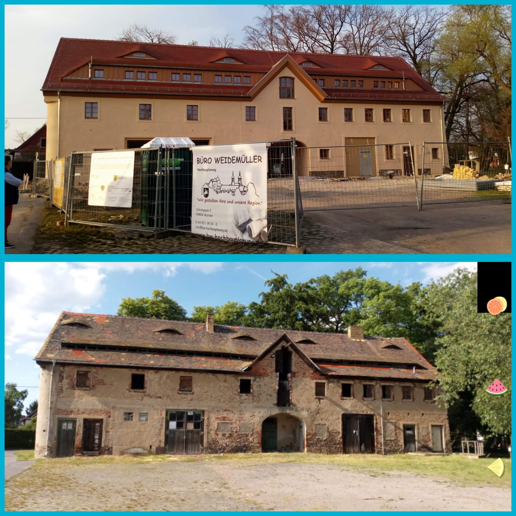Ennen ja jälkeen kuvat vanhasta entisöidystä rakennuksesta
